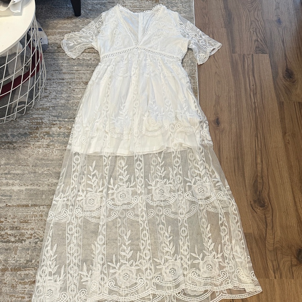 Amazon White Floral Lace Maxi Dress